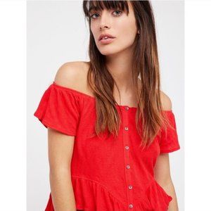 Free People | Red Off-the-shoulder Button-down Top